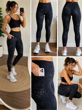 Zyia Speckled High-Waist Cropped Leggings with Side Pockets | Size 8-10